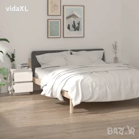 vidaXL Нощни шкафчета, 2 бр, бели, 40x35x50 см, борово дърво масив, снимка 2 - Шкафове - 56148032