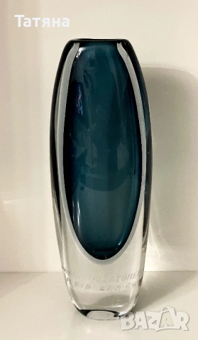 Sommerso за Коста, Ваза, художествено стъкло, VICKE LINDSTRAND,подписана.26 см, Швеция