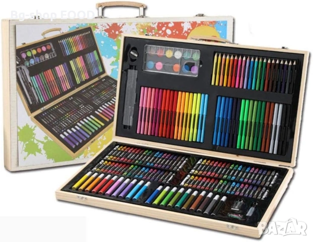 Комплект за рисуване ANGMAD, 180 части, дървен куфар, размери 47x29 см, унисекс, снимка 4 - Рисуване и оцветяване - 53926821