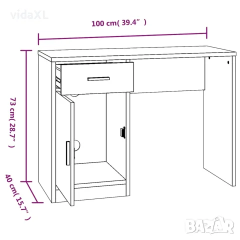 vidaXL Бюро с чекмедже и шкаф бял гланц 100x40x73 см, инженерно дърво, снимка 9 - Бюра - 56147075