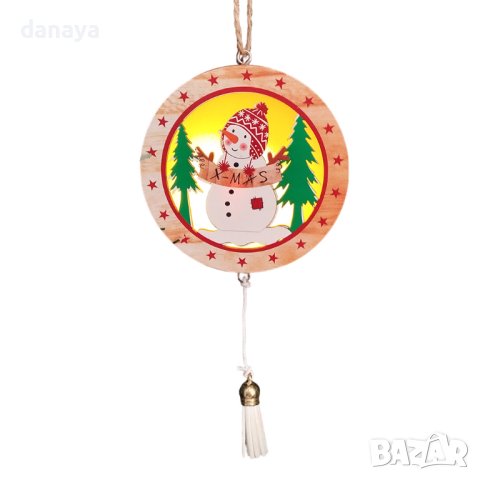 4135 Кръгла светеща коледна играчка за елха Снежко с елхички, снимка 4 - Декорация за дома - 42779938