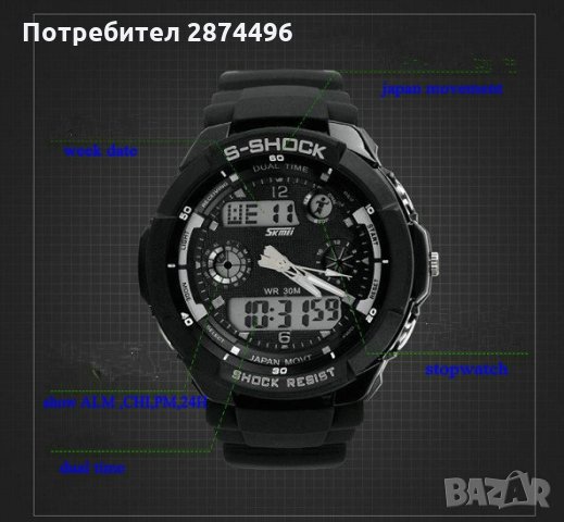 Водоустоичив часовник S-SHOCK DUAL TIME, снимка 7 - Мъжки - 30895299