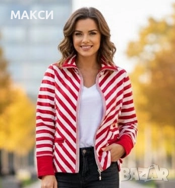 Разкошно памучно марково еластично горнище с метални ципове, джобове и коригираща вързалка яка в нас, снимка 2 - Блузи с дълъг ръкав и пуловери - 52585432