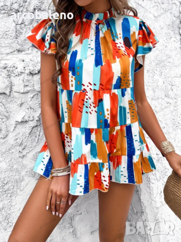 Ежедневно дамско горнище с къс ръкав с щампа, снимка 3 - Ризи - 44546338