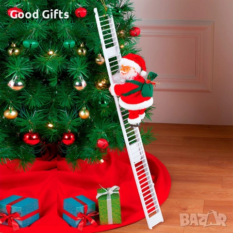 Катерещ се по стълба Дядо Коледа с музика – движеща се коледна украса 70см, снимка 4 - Декорация за дома - 52235718