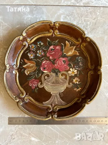 Красиво дървено пано, чиния за стена «Цветя»