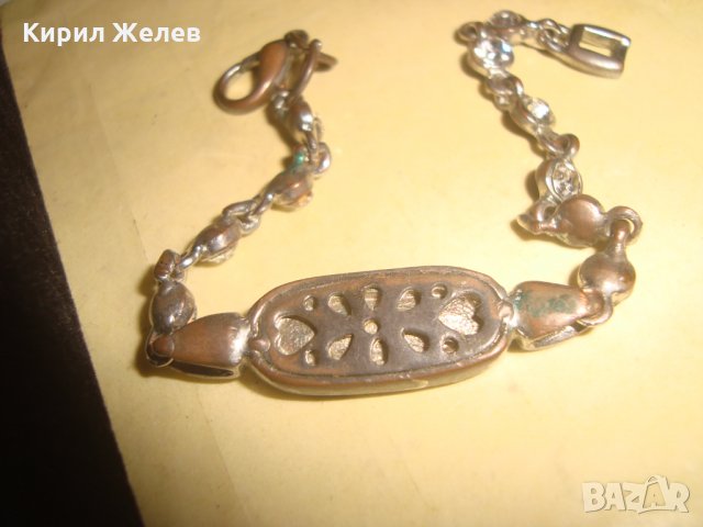 СТАРА МЕДНА ПОСРЕБРЕНА с ФАСЕТИРАНИ КРИСТАЛИ ВИНТИДЖ ГРИВНА 24816, снимка 4 - Гривни - 34479505