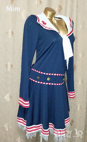 L Тъмно син моряшки дамски костьом/ рокля /, снимка 4 - Рокли - 42859035