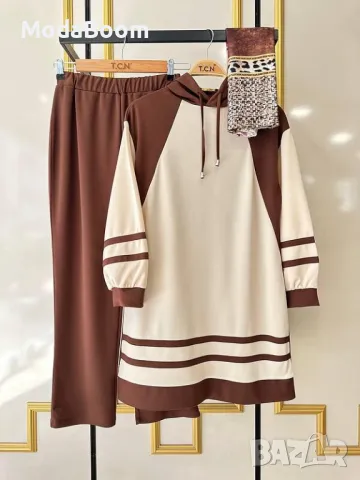 Ежедневен дамски комплект от туника с качулка и панталон, снимка 2 - Комплекти - 48062838