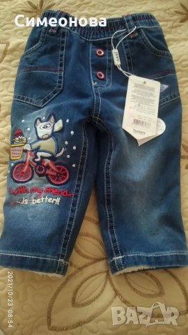 Продавам зимни бебешки дънки 9 месеца, снимка 1 - Панталони и долнища за бебе - 34554559