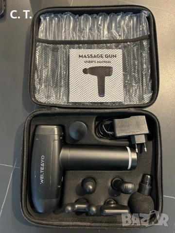 Масажен пистолет WELLTEAYO - мощен - почти нов комплект с 6 приставки