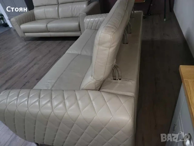 ПРОМОЦИЯ!!! Комплект кремави кожени дивани две тройки, снимка 8 - Дивани и мека мебел - 50659075