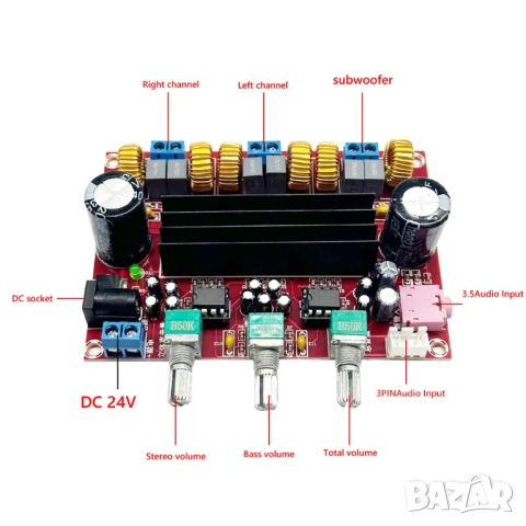 2.1 аудио усилвател TPA3116D2 100W (12V–24V), снимка 5 - Друга електроника - 54006321