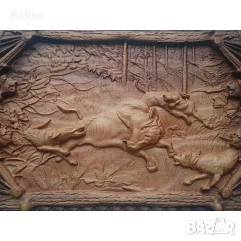 Дърворезба "Лов на глиган" , снимка 5 - Пана - 52726426