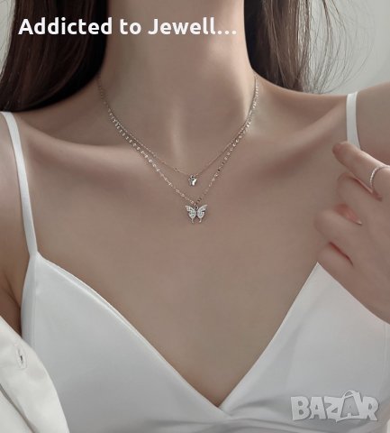 Тотална разпродажба - 50% Многослойно сребърно колие "Butterfly", снимка 3 - Колиета, медальони, синджири - 35484311