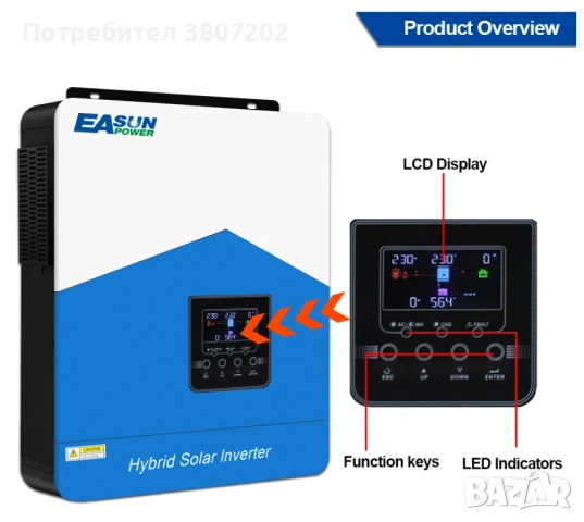 Хибриден соларен инвертор 12v 24v 48v MPPT, снимка 9 - Други стоки за дома - 53891503