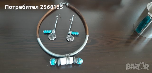 Авторски Бижута с Тюркоаз и Керамика-КОЛИЕ+ОБИЦИ+ГРИВНА-Арт к/т НОВИ, снимка 2 - Бижутерийни комплекти - 39394065