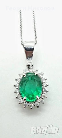 Обеци и колие 18к бяло злато изумруд и диаманти , снимка 5 - Обеци - 52374688