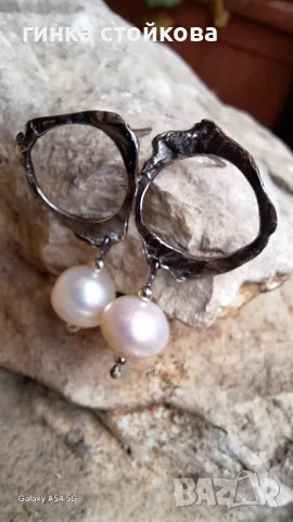 Авторски обеци от сребро 925 и естествени перли, снимка 1
