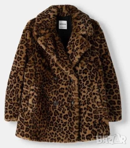 Дамско палто с животинска щампа Bershka, 100% полиестер, L