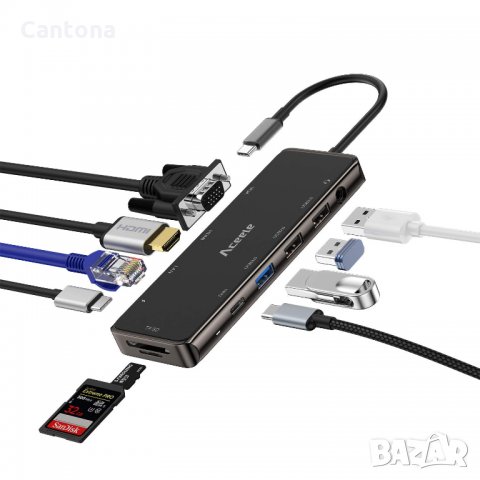 USB C хъб, Aceele 11 в 1 USB, 4K HDMI и VGA, RJ45 Ethernet LAN, SD/TF  четец, PD 100 W, USB C порт за в Други в гр. Димитровград - ID35341057 —  Bazar.bg