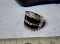 СТАР ШИКОЗЕН СТИЛЕН СРЕБЪРЕН ПРЪСТЕН СРЕБРО 925 с ФАСЕТИРАН ОБСИДИАН и ИСКРЯЩИ ЦИРКОНИ 49309, снимка 14