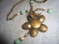 КРАСИВО ФЛОРАЛНО МАРКОВО ВИНТИДЖ АРТ БРОНЗОВО КОЛИЕ ОГЪРЛИЦА с ШЛИФОВАНИ КАМЪНИ 30159, снимка 8