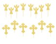 12 бр картонени златни кръста кръст ангел топер топери украса пита мъфини кексчета кръщене декор