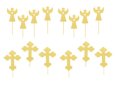 12 бр картонени златни кръста кръст ангел топер топери украса пита мъфини кексчета кръщене декор, снимка 1
