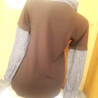 Кафява блуза тънко плетиво с вградена риза Л, снимка 4 - Блузи с дълъг ръкав и пуловери - 34242933