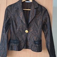 FERVENTE Дамско сако в кафяв цвят със златисти елементи-размер XS, снимка 1 - Сака - 40680298