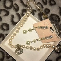 Дамски обеци и колие с перли и сребро, снимка 1 - Бижутерийни комплекти - 31870049