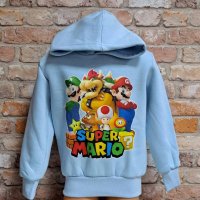 Нов детски суичър с дигитален печат Super Mario (Супер Марио) в светлосин цвят, снимка 5 - Детски анцузи и суичери - 42740614