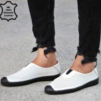 Мъжки обувки - бяло с черно ЕСТЕСТВЕНА кожа - 328, снимка 1 - Мокасини - 30853047