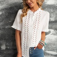 Дамска ефектна риза в бяло с къс ръкав, снимка 9 - Ризи - 40426926