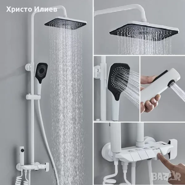 Душ система със стенен термостатен смесител Бял, снимка 1