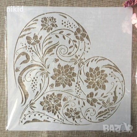 Грамадно сърце с цветя  стенсил шаблон за декор торта мебел стена с боя плат др арт scrapbooking, снимка 1