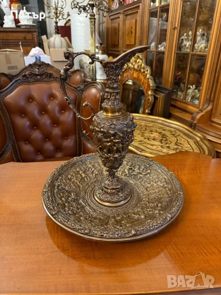 Голямо бронзово плато с масивна кана!, снимка 1