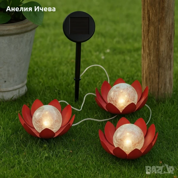 LED слънчев градински соларен панел с 3 светещи лампи цветя , снимка 1