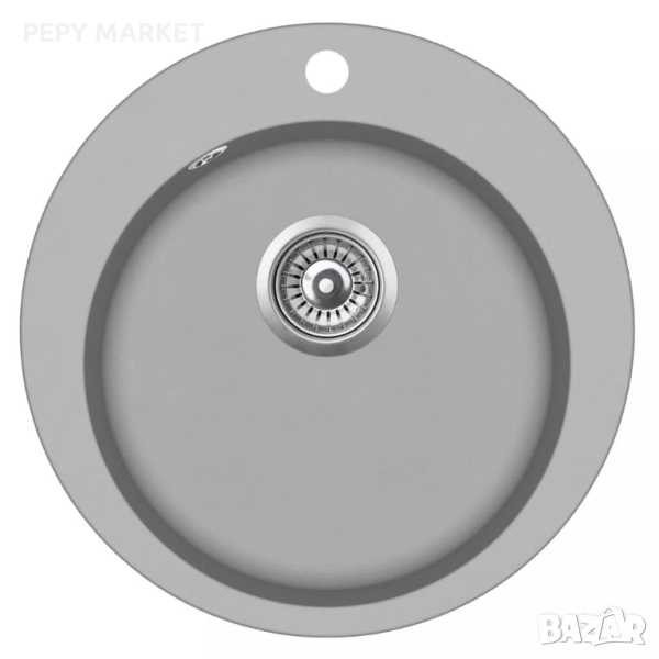 Гранитна кухненска мивка с едно корито, кръгла, сива Цвят: Сив Материал: 80% кварц, 20% смола Общи р, снимка 1