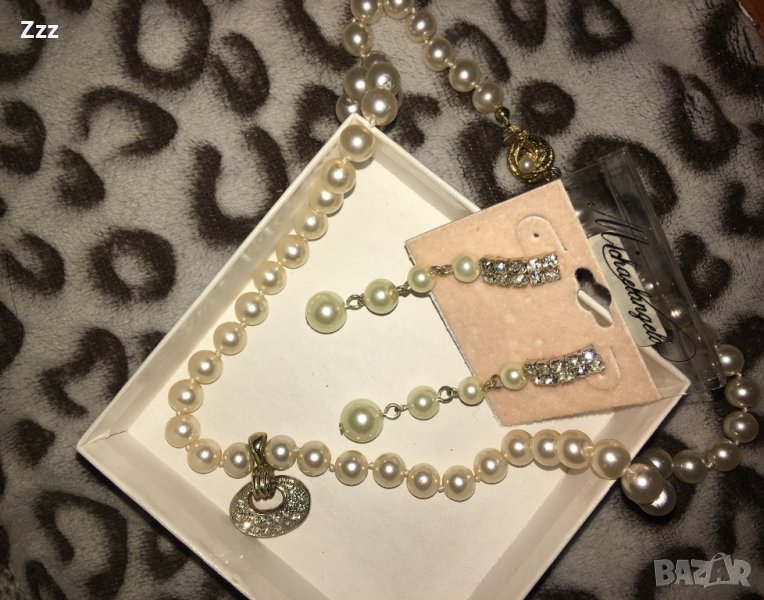 Дамски обеци и колие с перли и сребро, снимка 1