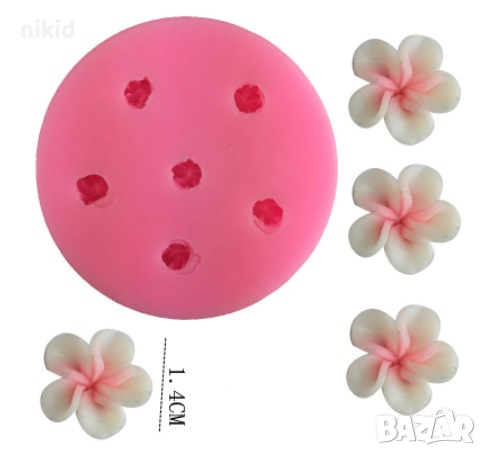 6 малки цветчета цветенца цвете вишнев цвят силиконов молд форма фондан смола, снимка 1