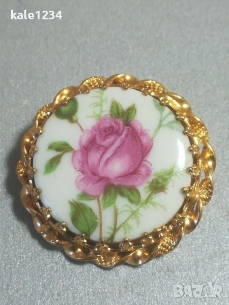Брошка. Ръчно рисуван порцелан. Ретро. Украшение. , снимка 1