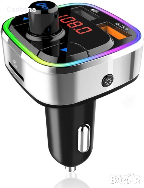 FM трансмитер Bluetooth 5.0, Волтметър, 6 LED светлини,  Dual USB QC3.0, Siri, Google, снимка 1