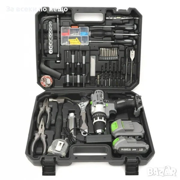 Акумулаторен ударен винтоверт 24V с инструменти и 2 батерии HAWEK, снимка 1