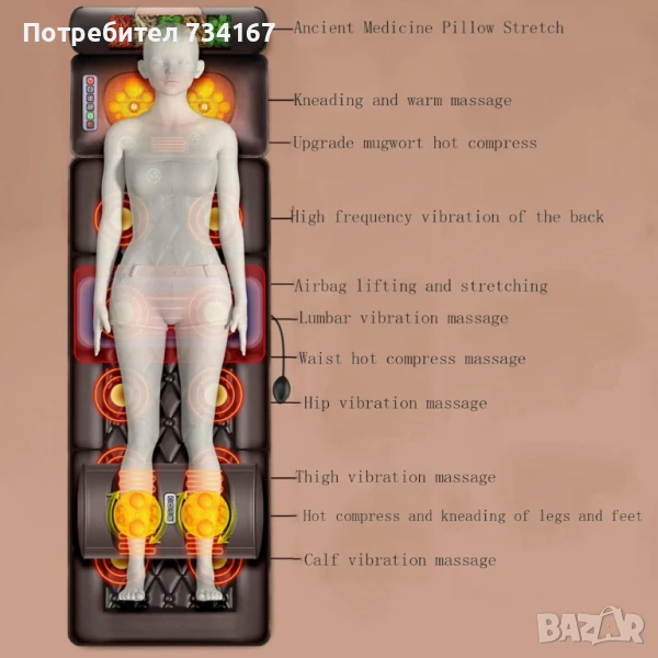 Масажен матрак с вибрационно отопление и масаж на краката – Пълна релаксация у дома, снимка 1