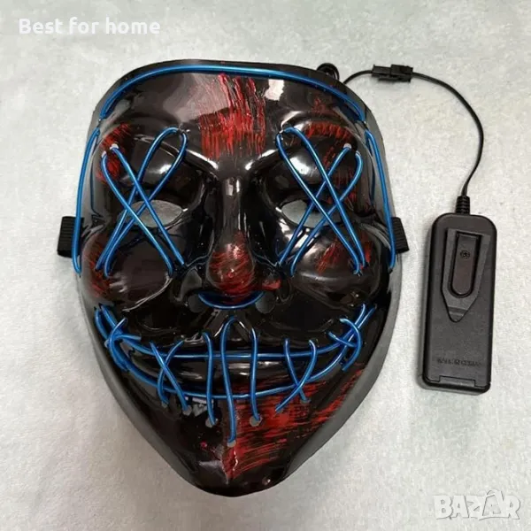 Светеща парти маска с дистанционно-син демон, снимка 1