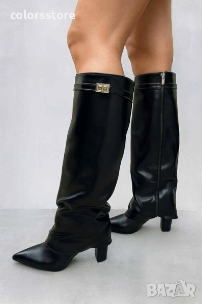 Ботуши на ток - черна кожа - KD105-1 , снимка 1