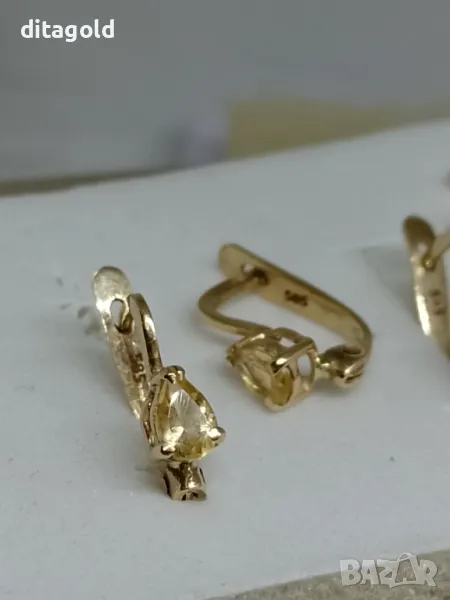 Нови 14К златни обеци с естествени цитрини, снимка 1