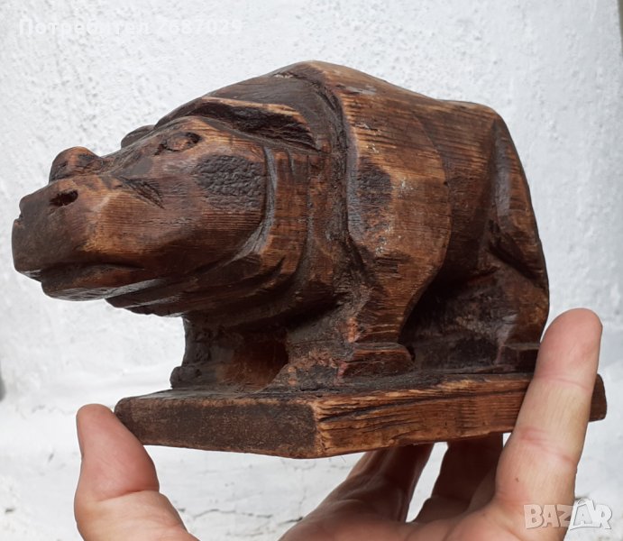 Дървен хипопотам  15 х 9 см, снимка 1